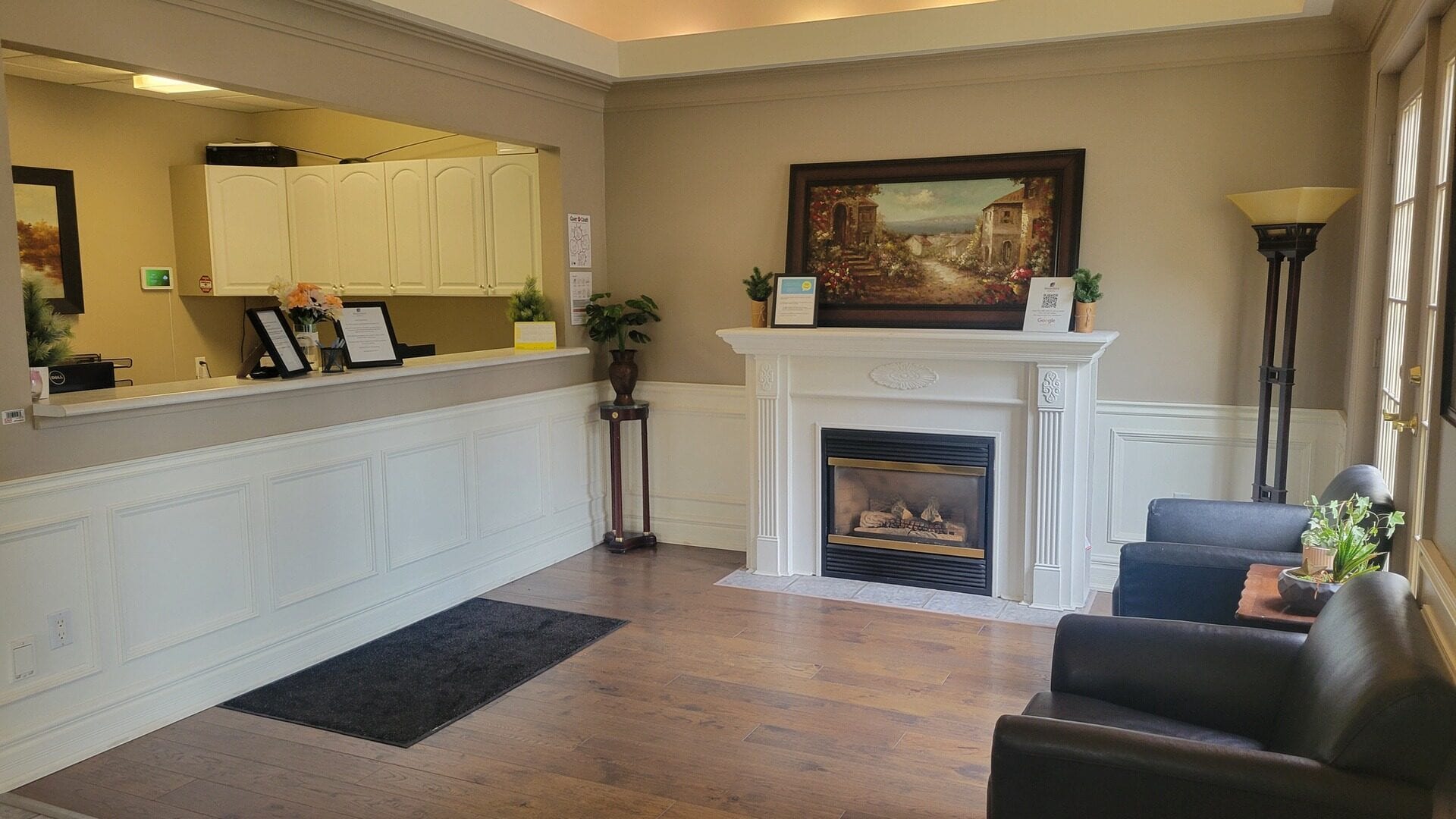 Welcoming reception area at Waterford Dental in Waterford, Ontario